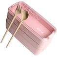 thumbnail image 2 of Lonchera apilable rosa estilo japonés de 3 capas, elegante y apilable, ideal para estudiantes, oficina, escuela y hogar., 2 of 11