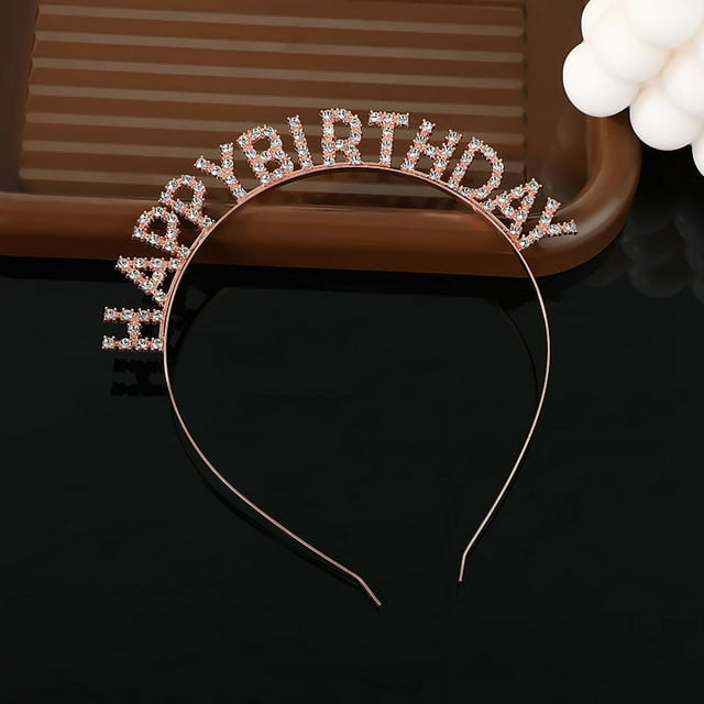 Granjero Gordo Diadema de princesa para cumpleaños de niñas, tiara de metal dorado con diamantes de imitación, tocados, aro para el cabello (oro rosa)