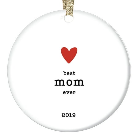 2019 Best Mom Ever Christmas Love Ornament New First-Time Mother Family Pregnancy Baby Announcement Shower Simple Handmade Heart & Typewritten Words Ceramic Keepsake 3
