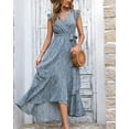 thumbnail image 2 of FreshPrettySummer Floral Maxi Dress for Women Vacation Ruffle Sleeve V Neck Belt Wrap Spring Beach Wedding Guest Dresses, 2 of 6
