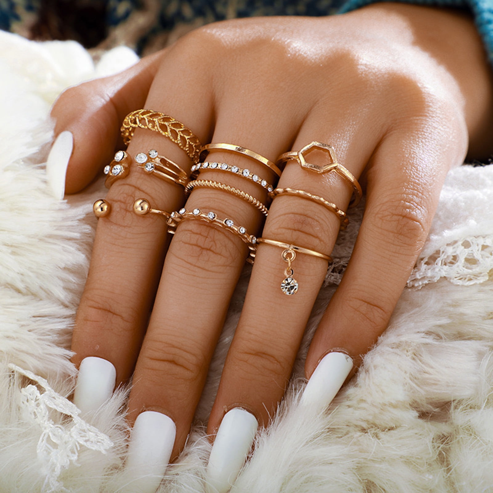 9-pack rings - Gold-coloured - Ladies | H&M