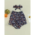 thumbnail image 4 of Liacowi Infant Baby Girl Halloween Outfits Newborn 2PCS Fall Clothes Off Shoulder Long Sleeve Pumpkin Print Romper + Bow Headband, 4 of 9