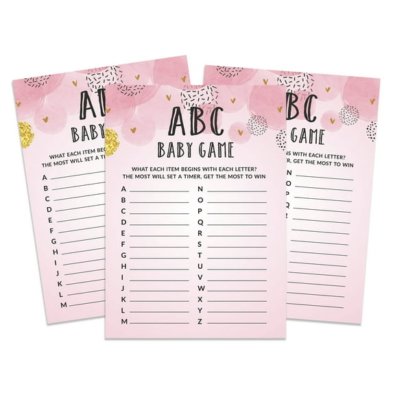 InkdotpotPack of 50,GirlBabyShower Party Collection, Baby ABC Game,Fun Baby Shower Party Games, Activities, Decorations,Pink ThemeParty Supplies