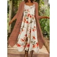 thumbnail image 4 of Plus Size Outfits Set, Women's Plus Floral Print Round Neck Tank Dress & Long Sleeve Coat Outfits Two Piece Set, 4 of 5
