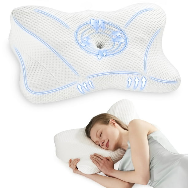 EDX Almohada Cervical, Alivia dolor de cuello and hombros, memory foam ergonómica, diseño hueco transpirable, ideal para dormir de lado, color blanco