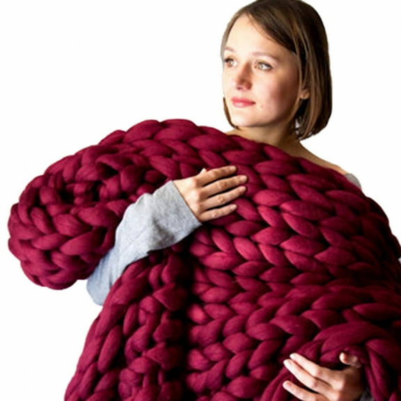 AUQ Knit Blanket,Flexible Cozy Fabric Knitted Throws for Beds,Easy Care Chunky Knitted Blanket,Wine Red