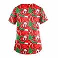 thumbnail image 3 of LSLJS Mode Femme Manches Courtes Col en V Hauts Uniforme de Travail Imprimé de Noël avec Poche Blouse Hauts, Hauts de Gommage de Noël, 3 of 4