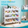 thumbnail image 4 of Kids Toy Storage Organizer with 12 Plastic Bins, 4-Tier Metal Toy Storage Rack, Metal Toy Organizer with Storage Bins for Kids Room, Playroom and Nursery, White, 4 of 6