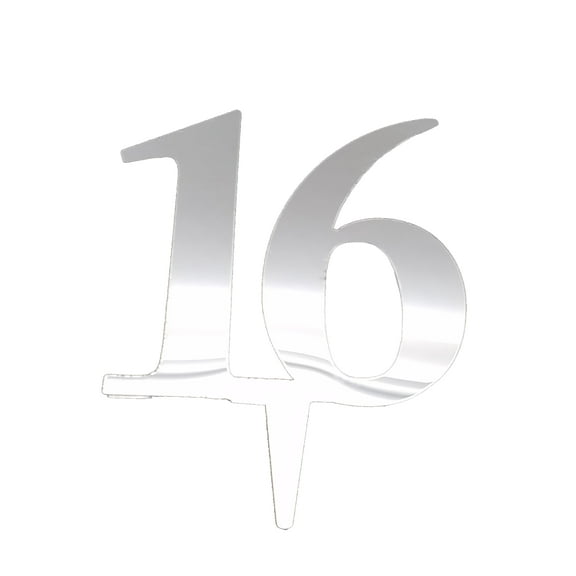 3 pcs Number 16 signs silver mirror like acrylic 5" x 3" cake top pick