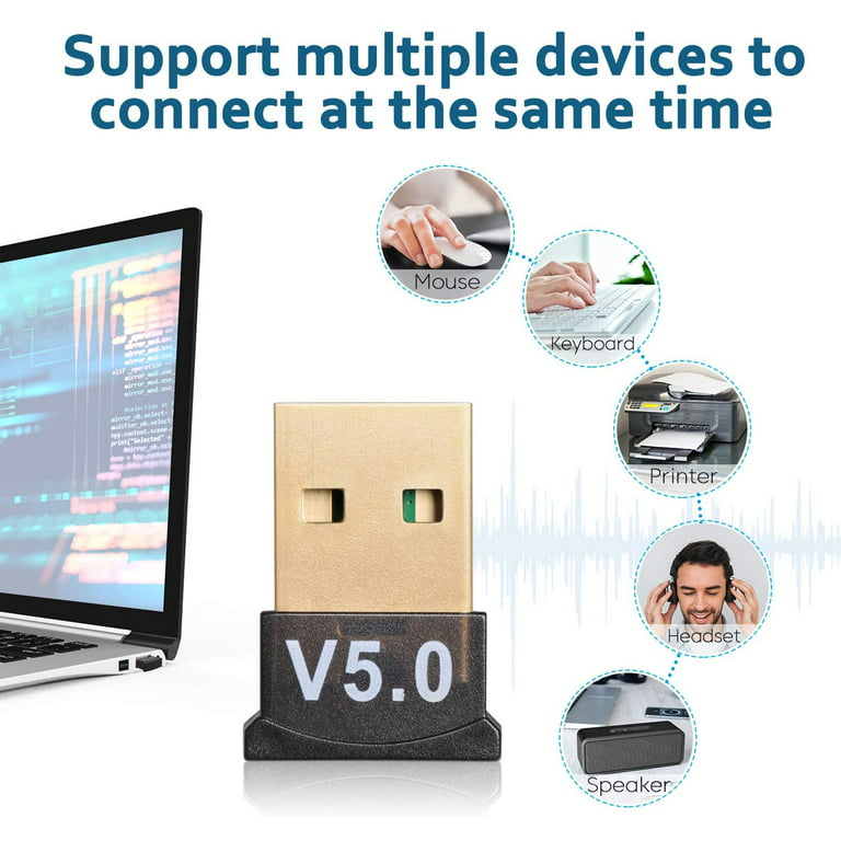 USB Bluetooth 5.0 Adapter for PC Win10/8.1/8/7/XP/Vista, Desktop Computer  Bluetooth Dongle Receiver Transmitter for Laptop Support to Connect  Headset, Mouse, Keyboard, Printer, Speaker 