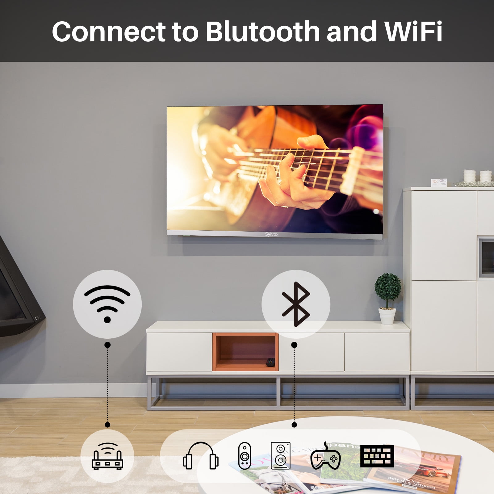 SYLVOX RV TV, 22 pulgadas 12/24V 1080P Full HD pequeño Android Smart TV,  tienda de aplicaciones integrada, soporte WiFi Bluetooth, para coche, casa