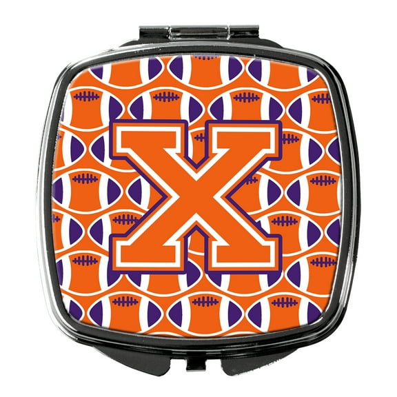 Letter X Football Orange White and Regalia Compact Mirror CJ1072-XSCM