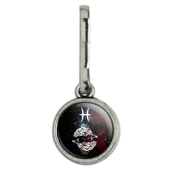 Pisces Fish Zodiac Sign Horoscope in Space Antiqued Charm Clothes Purse Suitcase Backpack Zipper Pull Aid