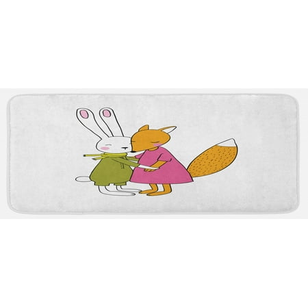 

Animal Kitchen Mat Fox and Hare Friendly Forest Wildlife Characters Hugging Each Other Plush Decorative Kitchen Mat with Non Slip Backing 47 X 19 Pink Amber Olive Green by Ambesonne