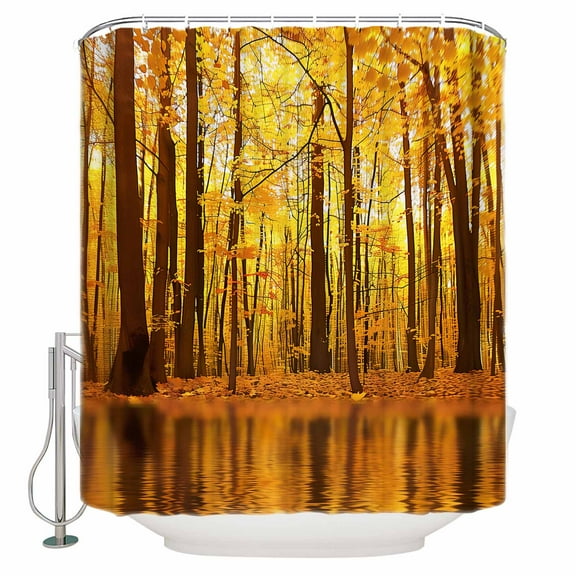 Fall Forest Shower Curtain, 66" x 72", Orange Leaf Maple Waterproof Bathroom Curtain Washable Shower Curtain Set with 12 Hooks