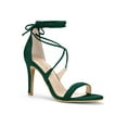 thumbnail image 1 of BLISSFUL STEP Chaussures pour Femmes Sandales à Talon Aiguille Haut à Bride Cheville à Nouer Bout Ouvert en Faux Suède Vert 6, 1 of 8