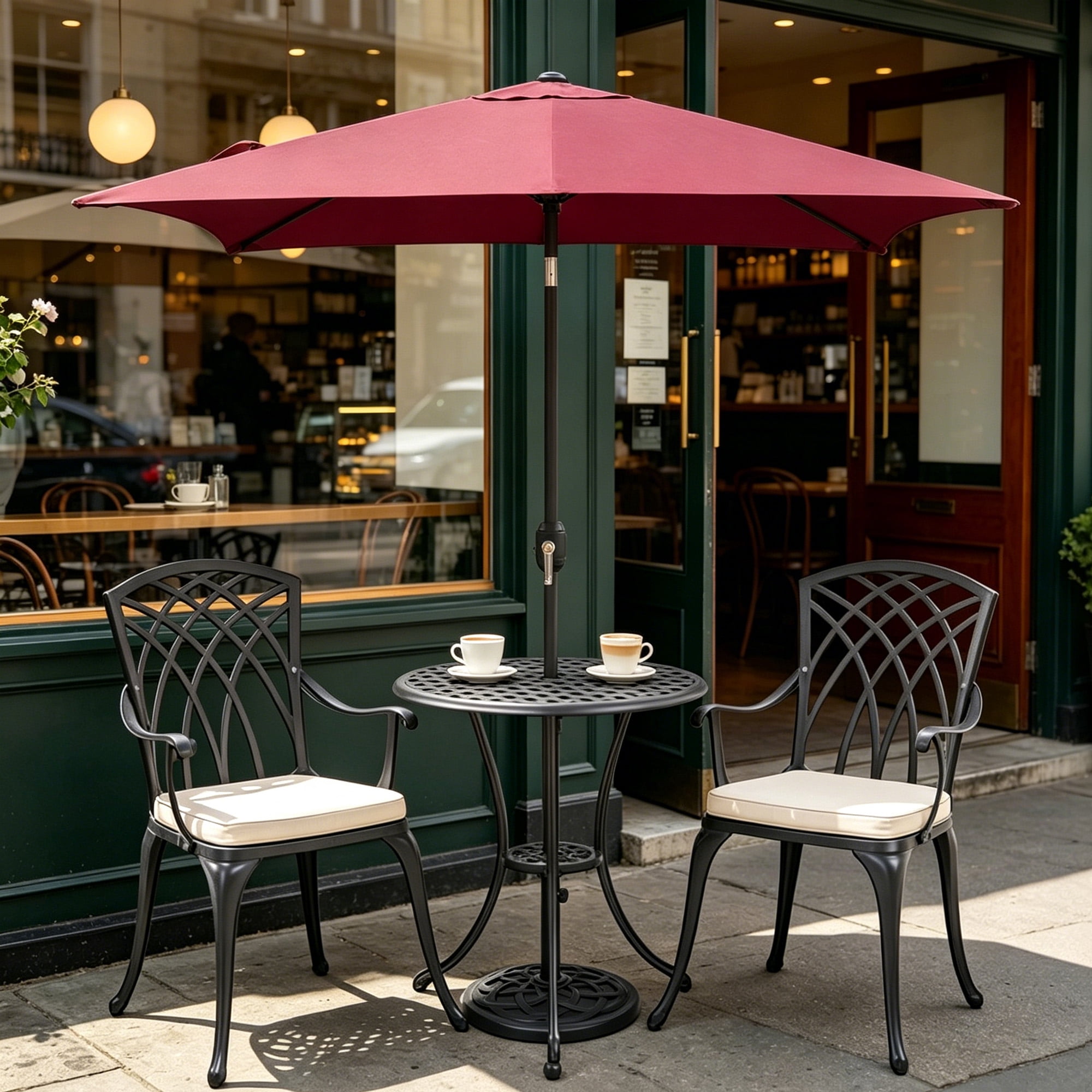 Kool 6.5 ft Square Outdoor Patio Market Umbrella with Push Button Tilt and Crank Handle, Burgundy