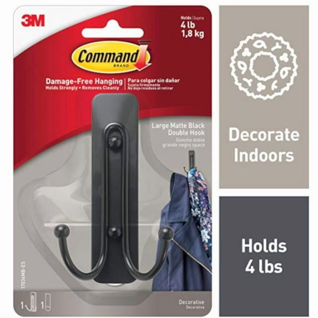 Hook 3M Command Metal, doble negro mate, 1 gancho, tapa de 1,8 kg.