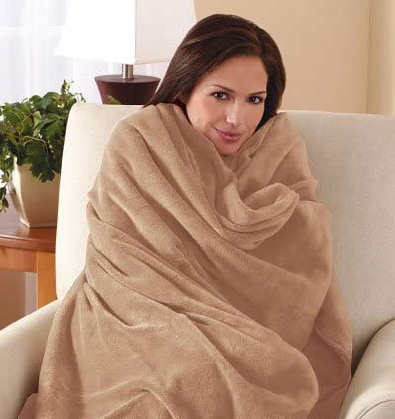 Sunbeam Electric Heated Throw Blanket with 3-Heat Setting u0026 Auto-Off  Controller (Beige) - Walmart.com
