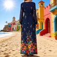 thumbnail image 4 of Summer Dresses for Women Plus Size Crewneck Bishop Long Sleeve Chiffon Sundress Floral Print Loose Flowy Beach Vacation Maxi Dress S-4XL, 4 of 5