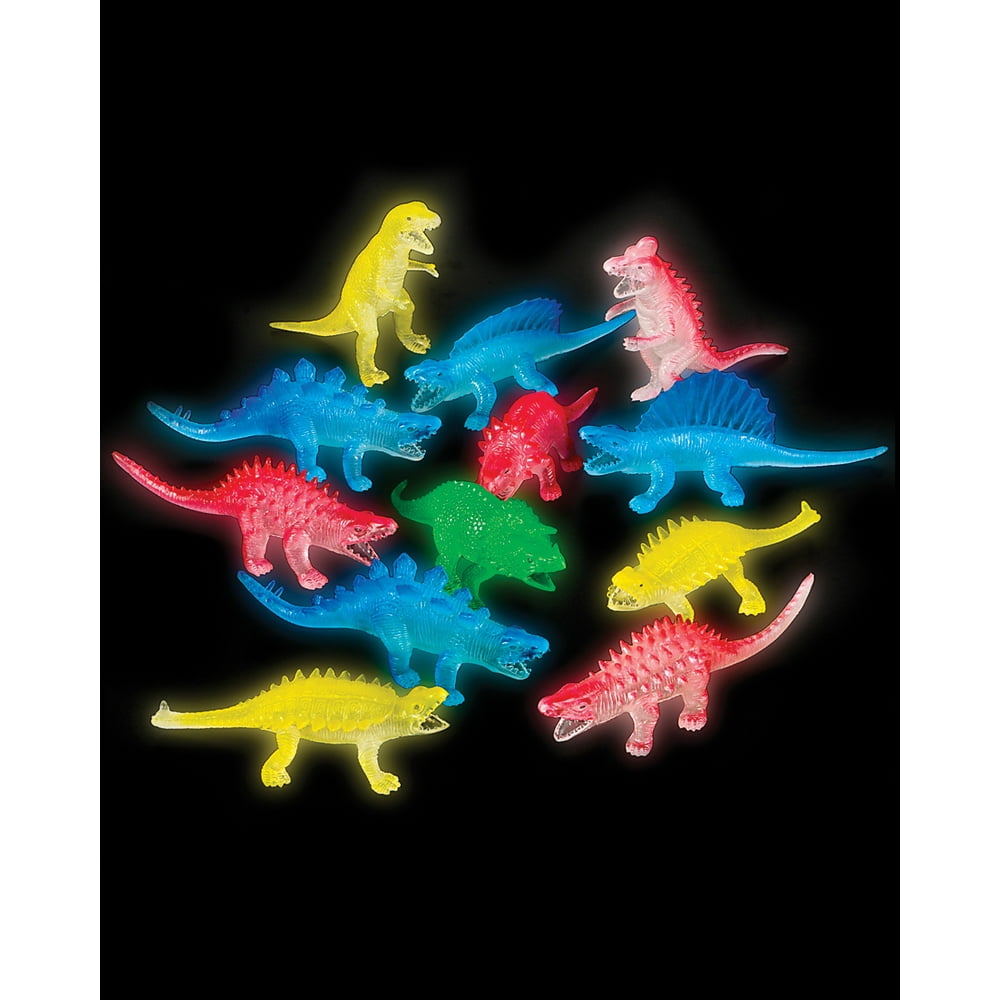 Rhode Island Novelty 12 Glow In The Dark Assorted Toy Dinosaurs Set