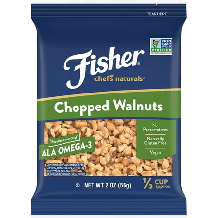 FISHER Chef's Naturals Chopped Walnuts, 2 oz, Naturally Gluten Free, No Preservatives, Non-GMO