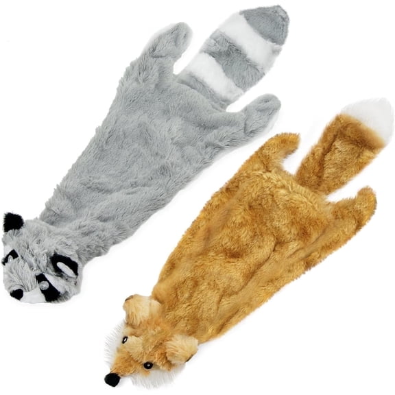 Best Pet Supplies 2-in-1 Stuffless Squeaky Dog Toys with Soft, Durable Fabric for Small, Medium, and Large Pets, No Stuffing for Indoor Play, Holds a Plastic Bottle - Fox, Raccoon, Medium