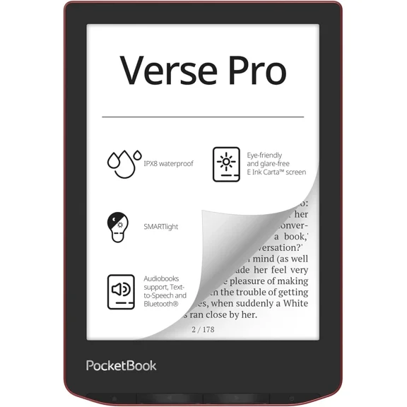 PocketBook Verse Pro E-Reader Waterproof, 6'' E-Ink Carta™ HD Touchscreen, RED