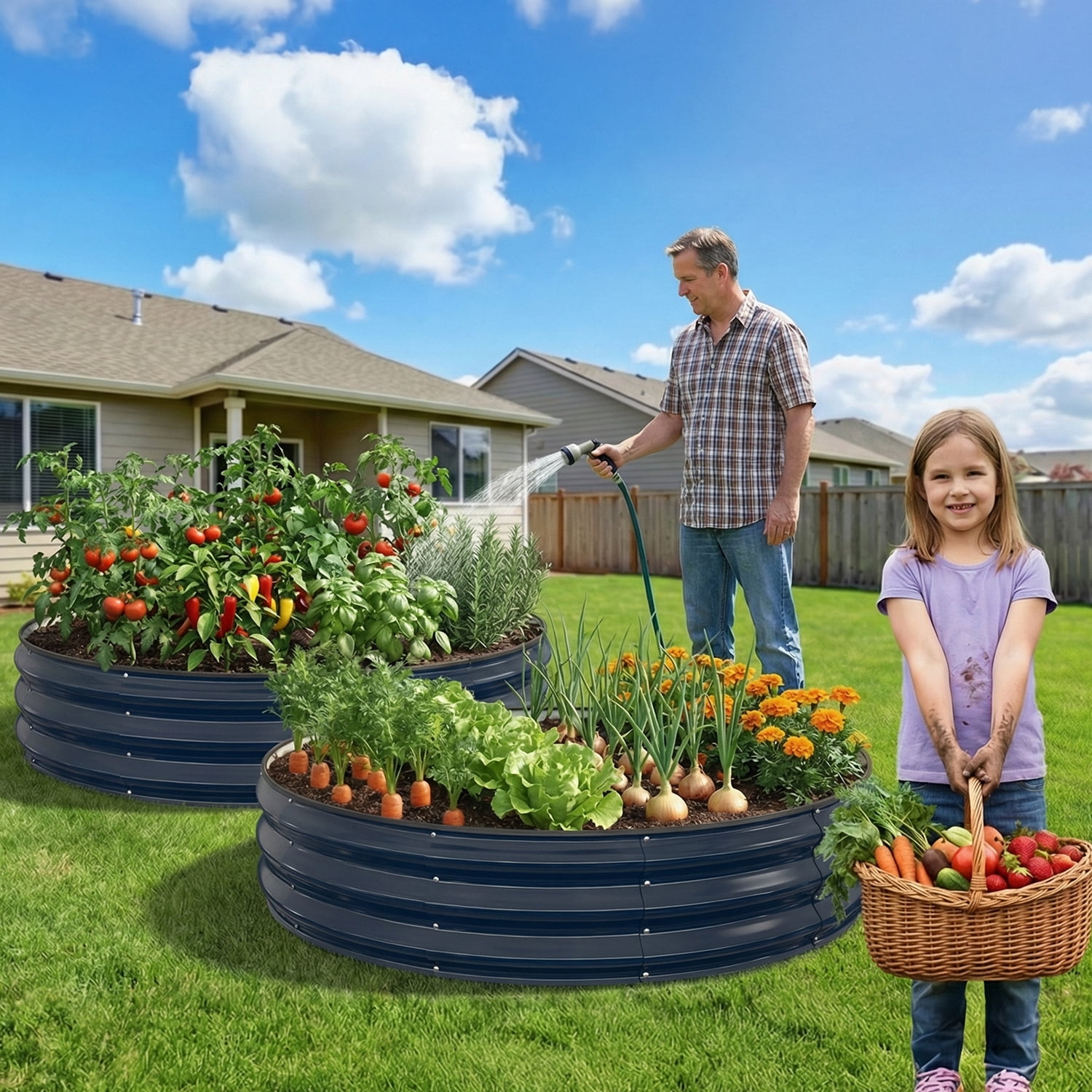 Raised Garden Bed 4x4x1ft, Quccifan Heavy Duty Round Galvanized Metal Planter Box for Vegetables Flowers, Durable Garden Bed for Backyard Patio Balcony, Gray