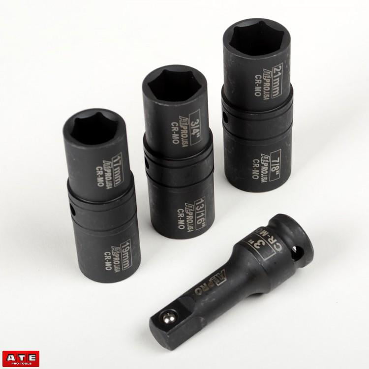 4 pc 1/2" Dr Flip Lug Nut Impact Socket Back and Front Metric/SAE Thin Wall tool 