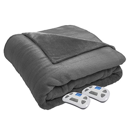 Serta Couverture en Peluche Soyeuse Électrique Chauffée avec Contrôleur Numérique Programmable, Reine, Modèle Gris 0917