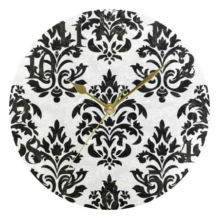 Baroque Black Damask Figure Wall Clock 9.8 inch Battery Operated Clocks Non-Ticking Silent for Bedroom Office Kitchen Living Room(Gold)
