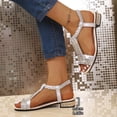 thumbnail image 3 of Low Heeled Sandals for Women Vintage Rhinestone Open Toe Elegant Dressy Party Prom Heels Elastic Ankle Strap Silver Size 8, 3 of 9