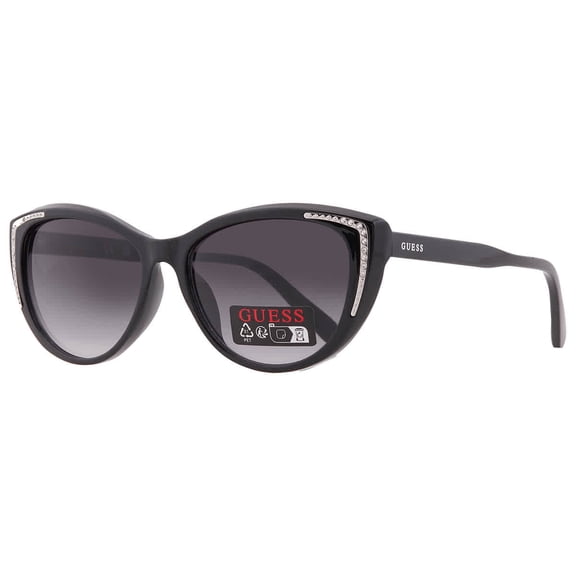 Guess Sunglass Womens Shiny Black Cat Eye Smoke Gradient Lens GO00006 1B