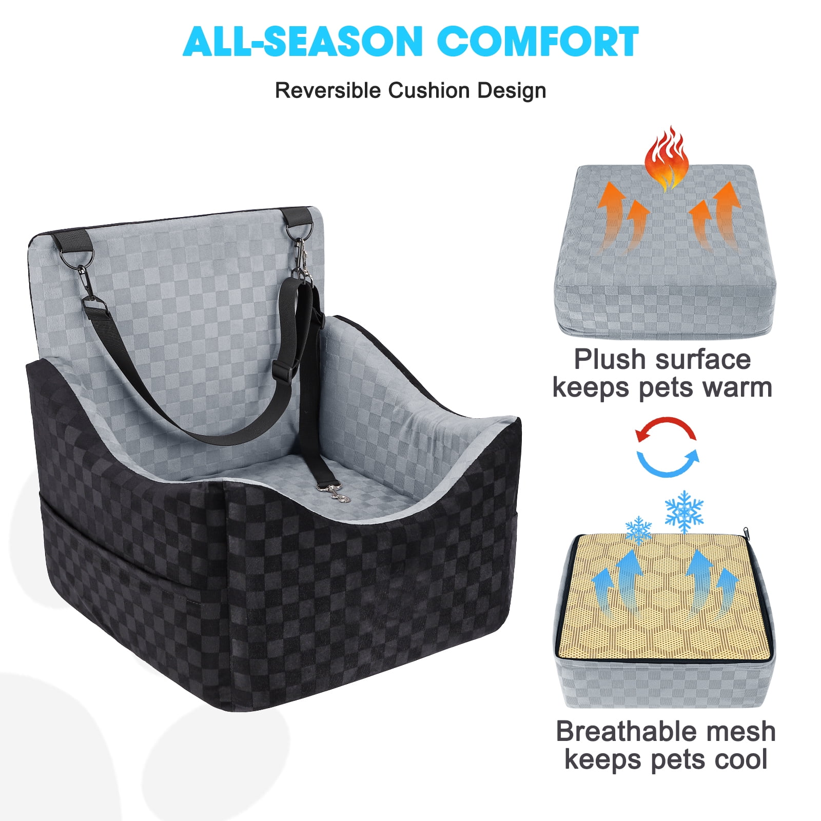 Dog Booster Car Seat for Small Medium Dogs, Washable Dog Car Seats with Detachable Cover, Egg Crate Foam Puppy Car Seat, Portable Pet Car Seat, Safety Belts, Storage Pockets, up to 30 lbs, Medium
