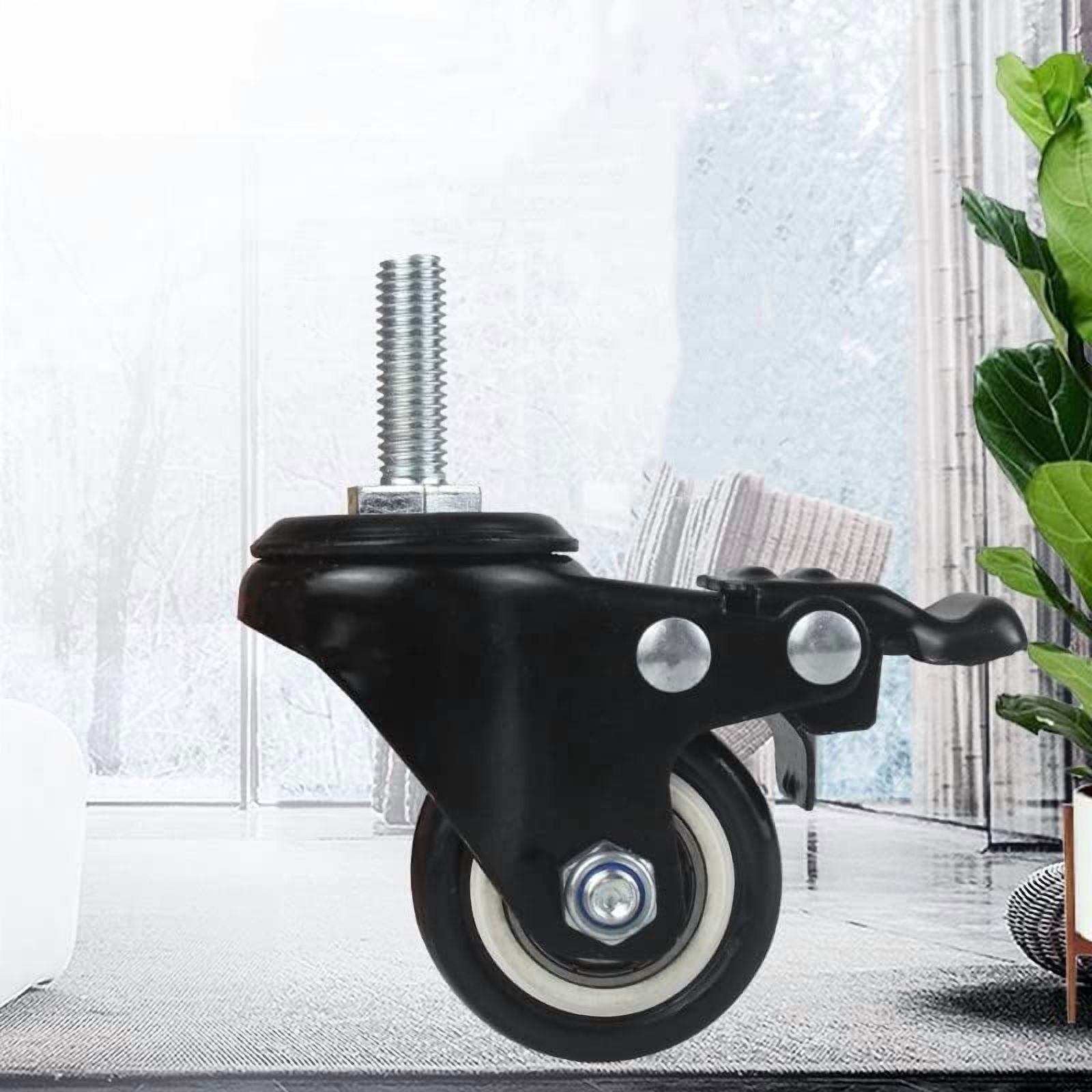 4Pcs 1.5 Inch Heavy Duty Caster Wheels Swivel Casters with Brake and M8 Threaded Stem, Loading 50kg/110lbs Black Rubber -