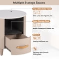 thumbnail image 4 of Christopher Knight Home Round Nightstand with Drawer & Open Shelf, Bedside Table with Leather Handles and Cone Legs, Khaki, 4 of 10