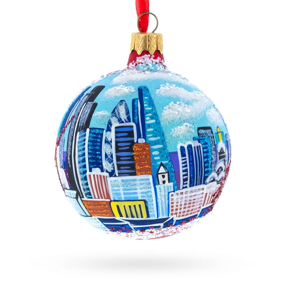 London City Modern Skyline, United Kingdom Glass Ball Christmas Ornament 3.25 Inches
