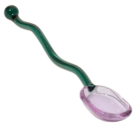BAOQIN Creative Colorful Glass Dessert Spoon Colored Colorful Clear Glass Spoons  Curved Handle Stirring Teaspoon for Home Bar Party （B）