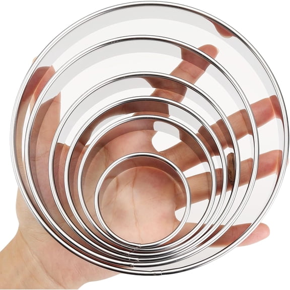6-Piece Round Cookie Cutter Set (2, 3, 3.5, 4, 5, 6 Inch), Stainless Steel Biscuit Cutters for Baking, Pastry, Donuts, Fondant, and Sandwich Making