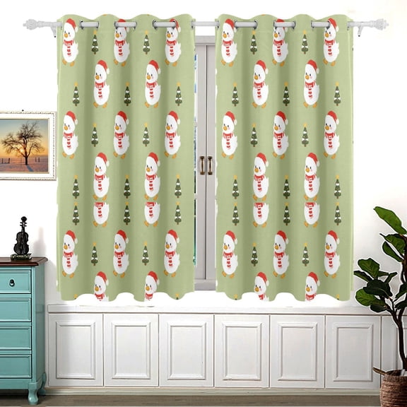 Cute Ducks with Christmas Trees Window Curtains Drapes with Grommets Light Filtering 2 Panels 54" x 55"