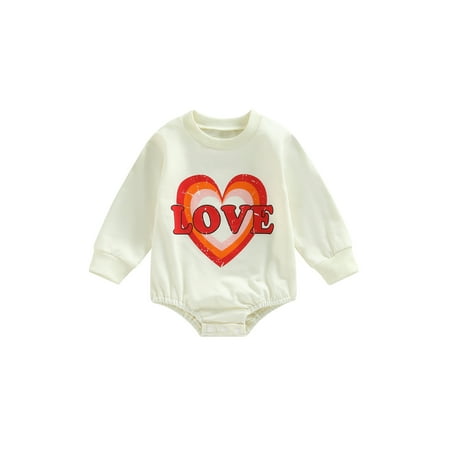 

Arvbitana Infant Baby Girls Boys Valentine s Day Romper Cartoon Heart Print Long Sleeve Bodysuit Spring Loose Triangle Bottom Jumpsuit for Casual Daily 0-18M
