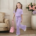thumbnail image 2 of 2 Piece Outfits Sets Girls Short Sleeve Bow T-Shirt Top and Flared Pants Sets Summer Outfits Size 8-9 Years Girls Clothes, 2 of 5