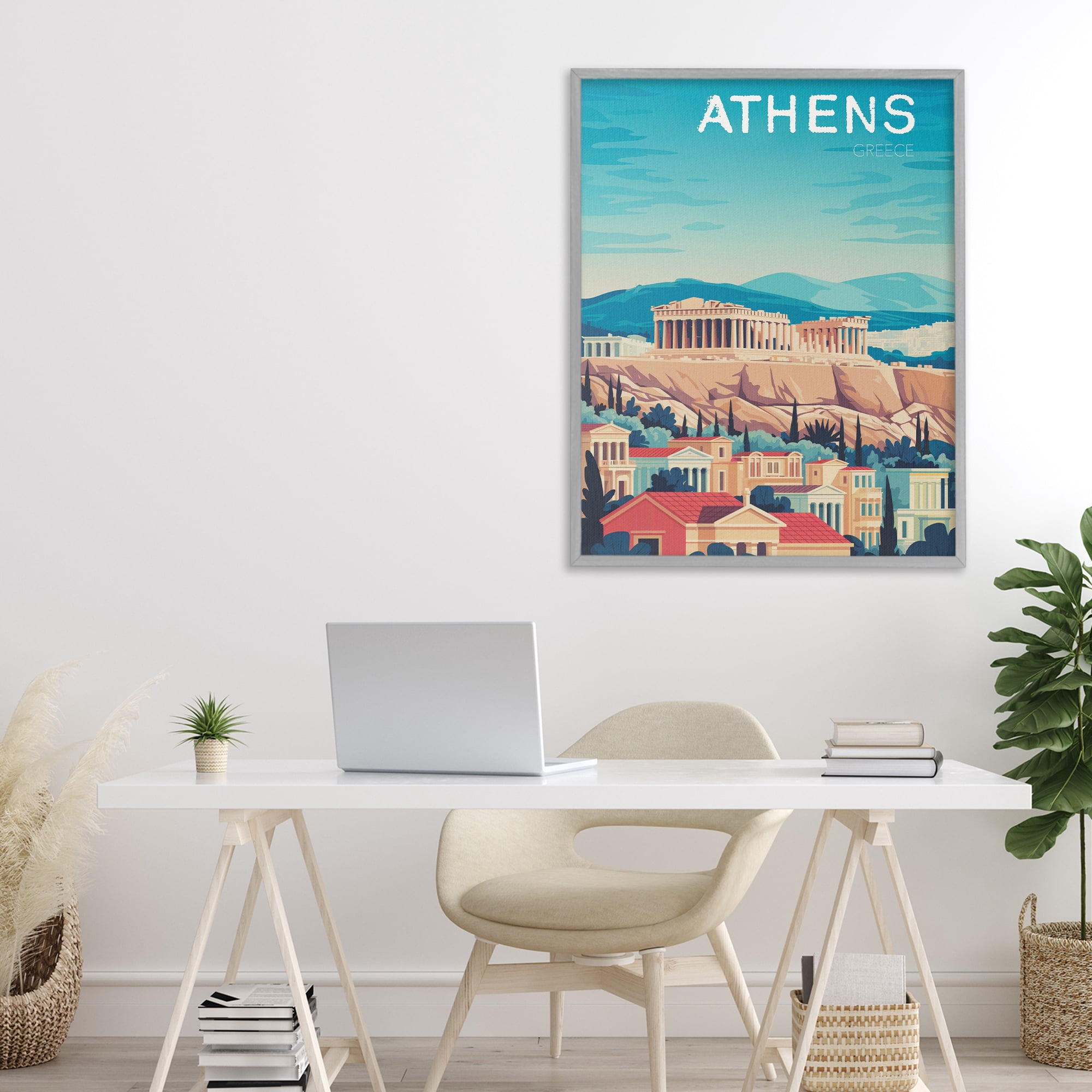 Stupell Industries Athens Topography Cityscape Gray Framed Giclee Art, design by Andreas Magnusson
