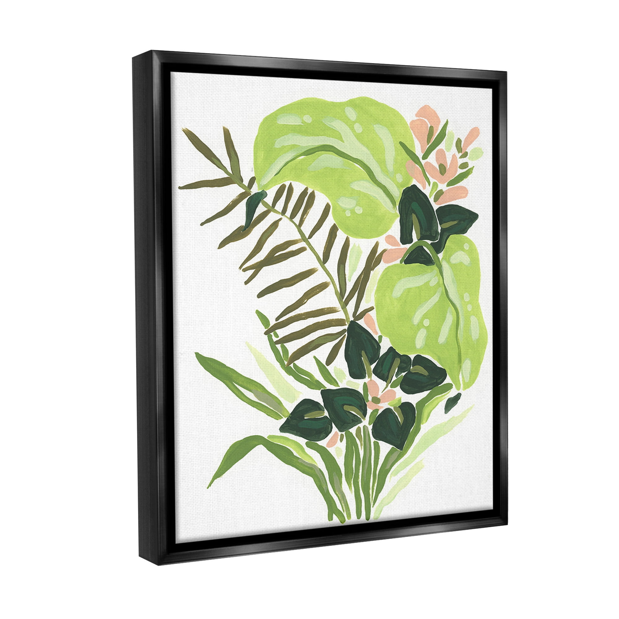 Stupell Industries Modern Jungle Leaves Botanical & Floral Painting Black Floater Framed Canvas Art Print Wall Art, 17 x 21