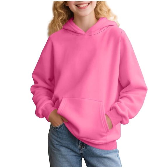 Busydd Baby Girl Clothes 2-15 Years Solid Color Long Sleeve Unisex Boys Hoodies Casual Comfy Hooded Sweatshirts with Pockets Fashion Fall Toddler Teen Girl Clothes