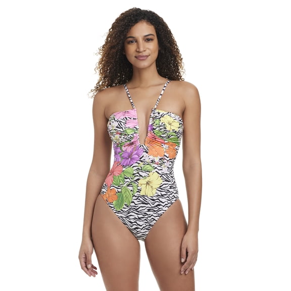 Jessica Simpson Women's Zebra Floral One Piece Swimwear, Sizes XS-2XL
