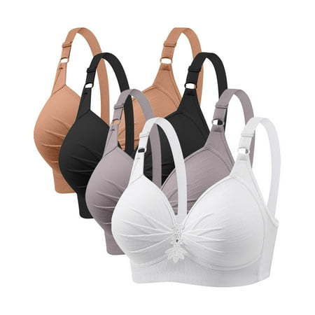 GERsome Pack of 4 Assorted Color Comfortable Full Coverage Bra for Women Wireless Bras with Soft Support Plus Size Everyday Bras 4PC#Black/Gray/Khaki/White M