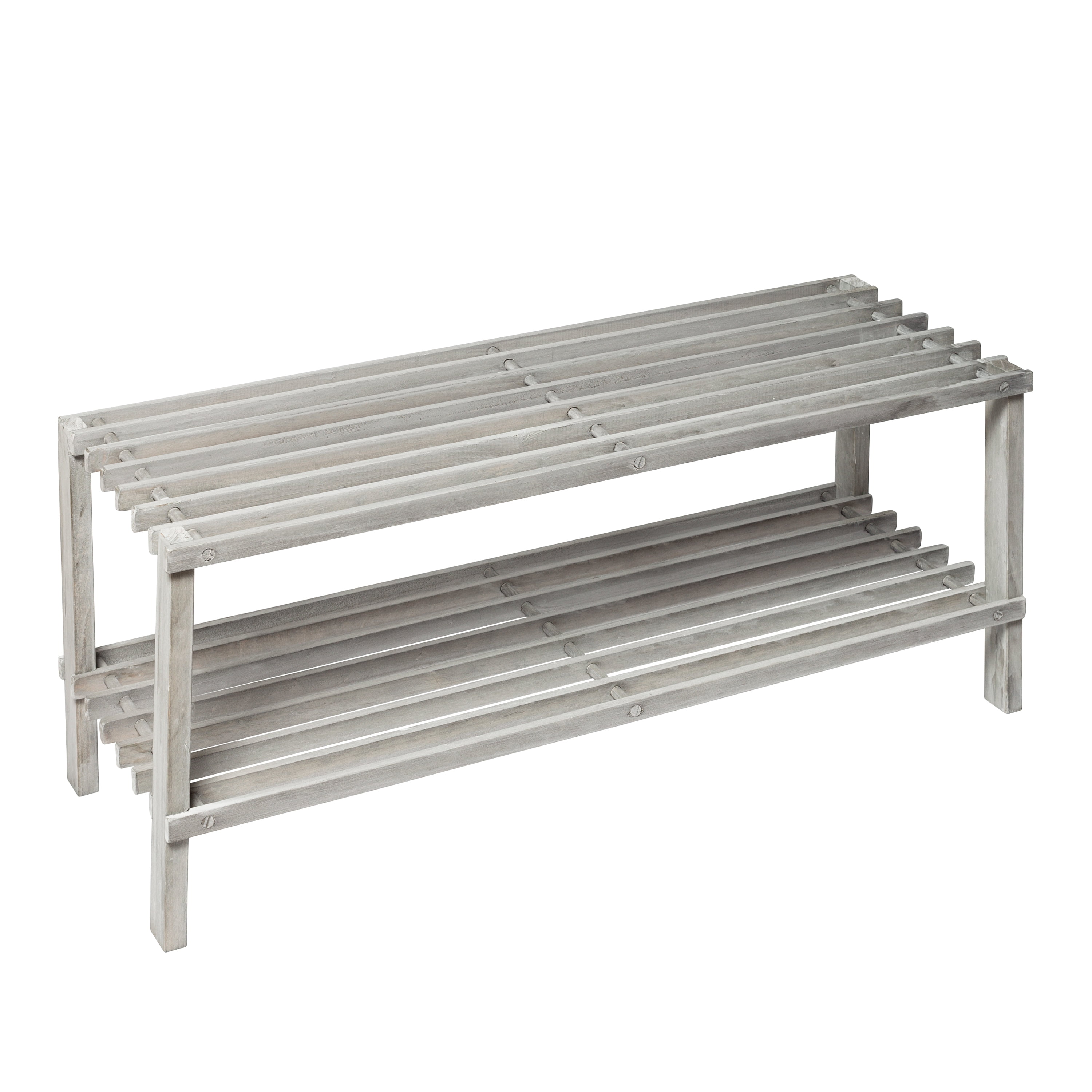 Honey Can Do 2Tier Wood Shoe Rack, Grey