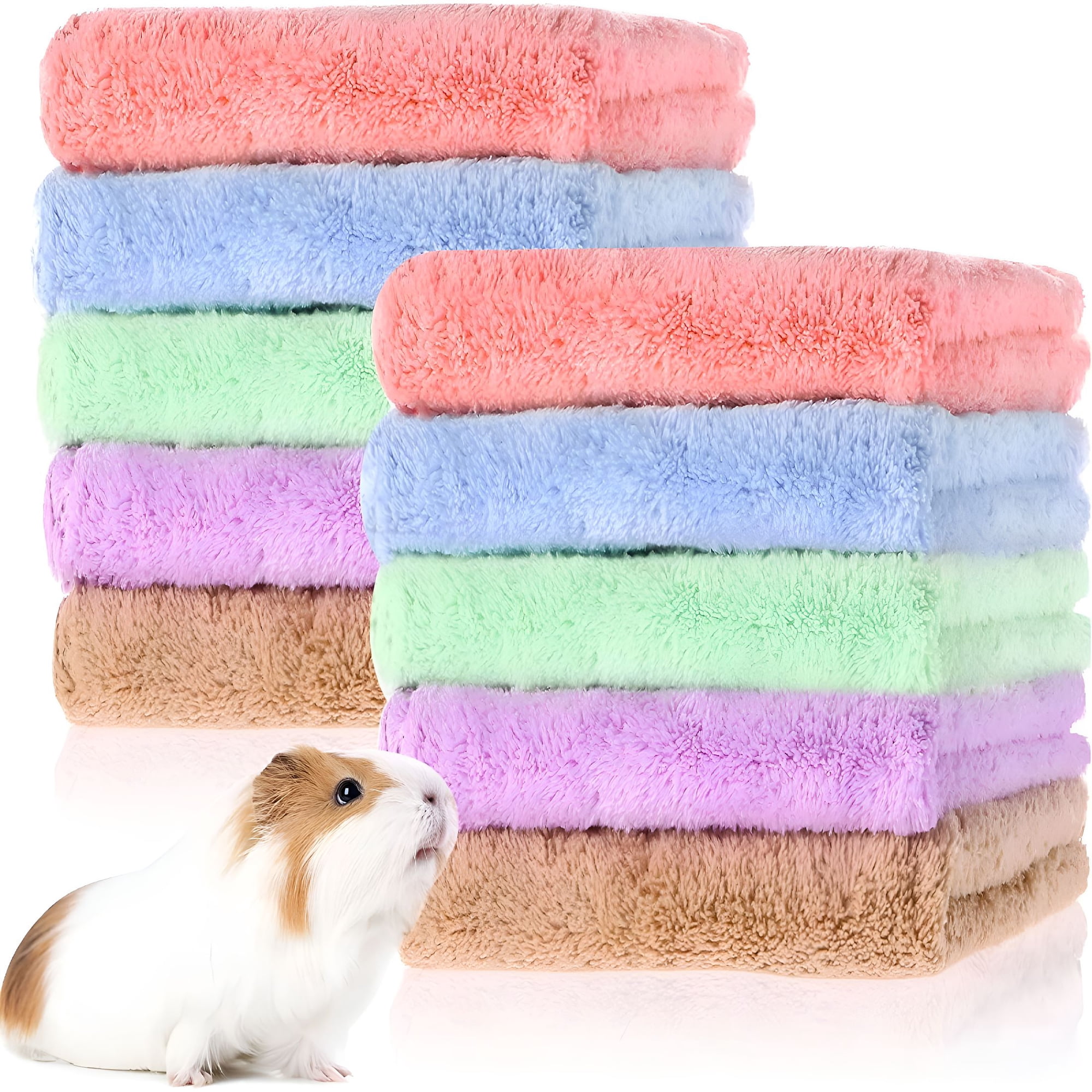ZULAR 10 Pieces Guinea Pigs Blankets Hamster Fleece Cage Liners Soft Guinea Pig Accessories Small Animal Pet Blanket Sleep Bedding Mats Pet Supplies for Dog Puppy Cat(11.8X11.8 Inch)